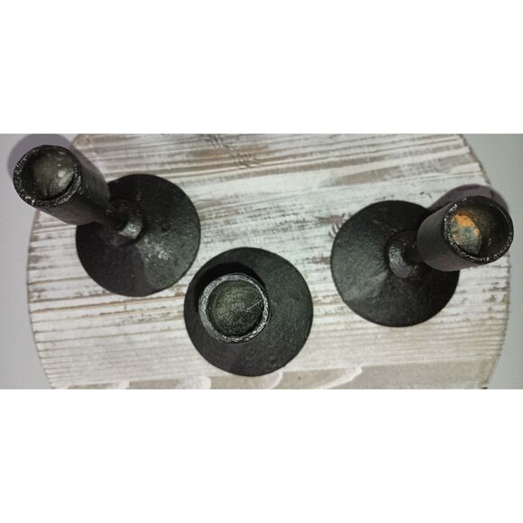 STONEBRIAR Collection: 5" Black Cast Iron Metal Taper Candle Holder Set of 3 - Picture 3 of 4